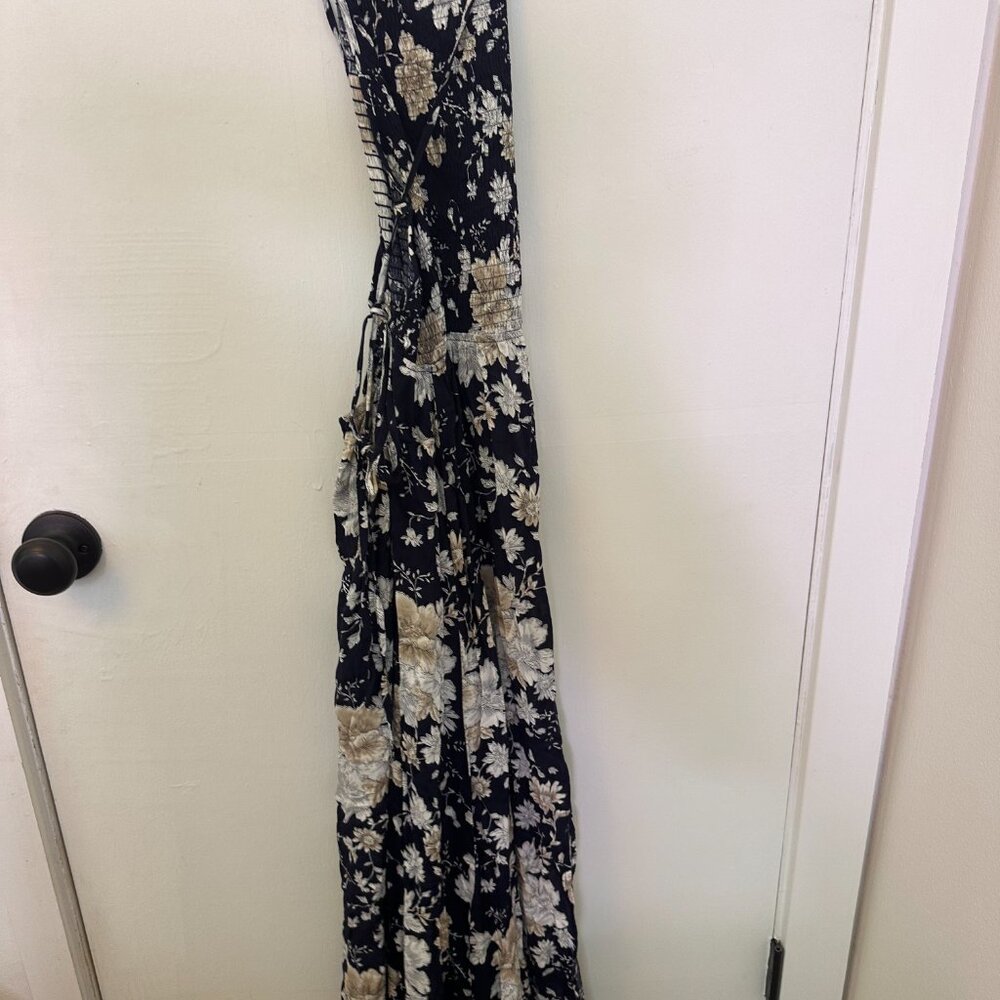 Blue Floral lace up back dress